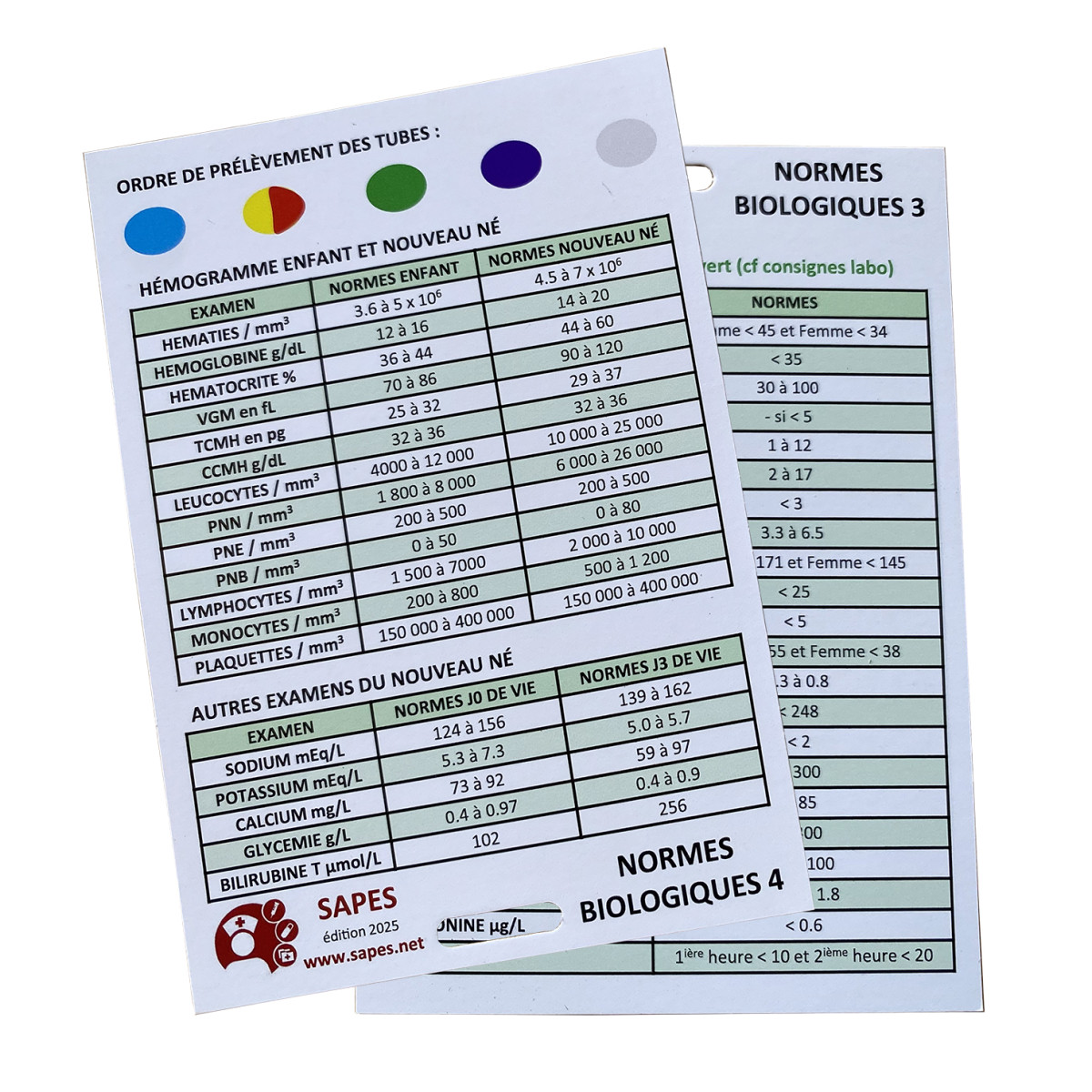 CARTES NORMES BIOLOGIQUES 3 ET 4 NON PLASTIFIE