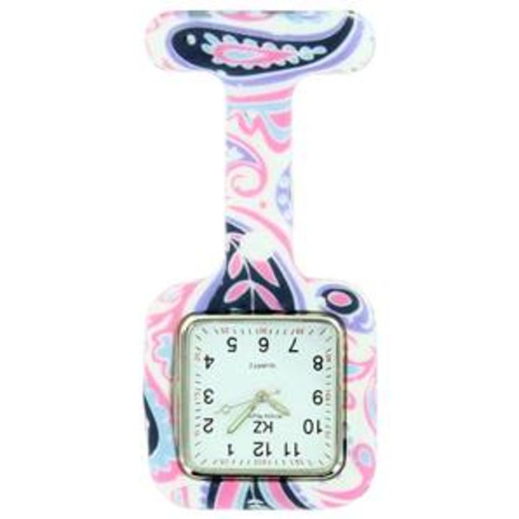Montre Infirmière Silicone Carre arabesques roses