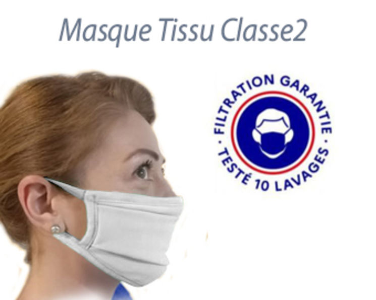 Masque tissu Norme 2 - 10 Lavages blanc - Lot de 10 masques - 3.50 € TTC le masque