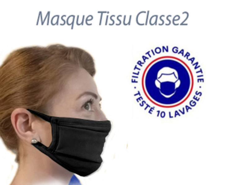 Masque tissu Norme 2 - 10 Lavages Noir-  - Lot de 50 masques - 2.99 € HT le masque