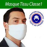 Masque tissu Blanc Réutilisable - 20 Lavages UNS 1