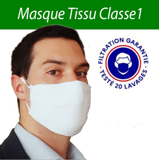 Masque tissu Blanc Réutilisable - 20 Lavages - UNS1- Lot de 100